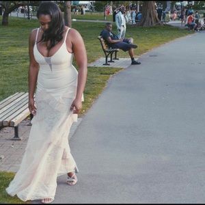 BCBG Max Azria gown with rosy detail